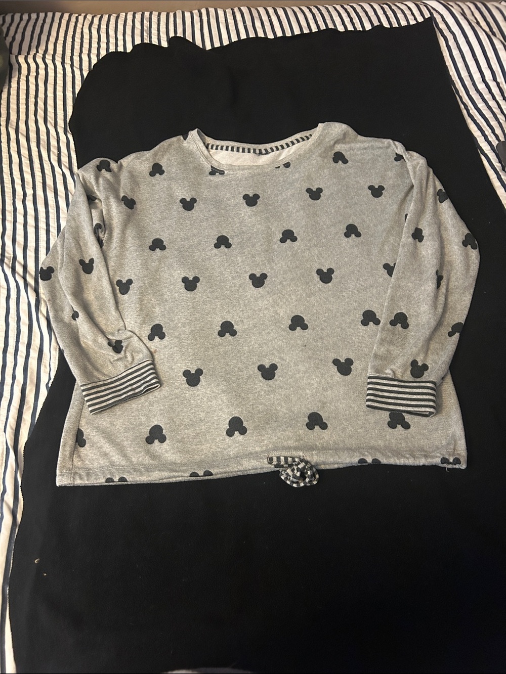 Gray Juniors Long-Sleeve Top with Black Mickey Head Print Mickey Mouse